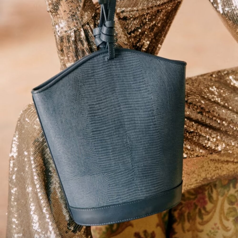 Sézane NWT Marli Bucket Bag in Embossed Denim Bi-Material - Picture 3 of 6